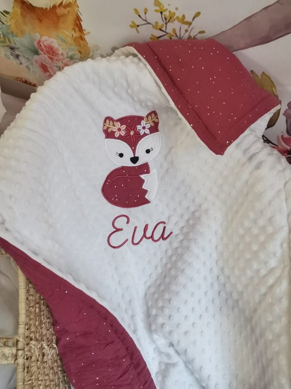 Couverture Bébé Fille Personnalisée Prénom - Flanelle Laine Rose Pois Brodé 76x100cm - Résistante Aux Bouloches